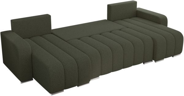 U-förmiges Ecksofa mit Schlaffunktion und Bettkasten, Couch U-form - KIRASSO U - Grün Boucle Bild 6