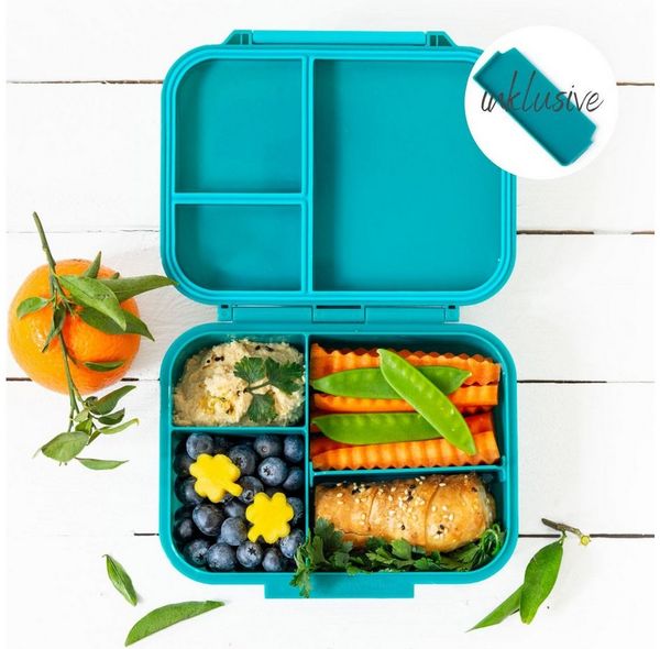 LEKKABOX Lunchbox Mini Kinder Bentobox, 3 Fächer - Brotdose Vesperdose Brotbüchse, Für feuchte Lebensmittel auslaufsicher, inkl. extra Trenner