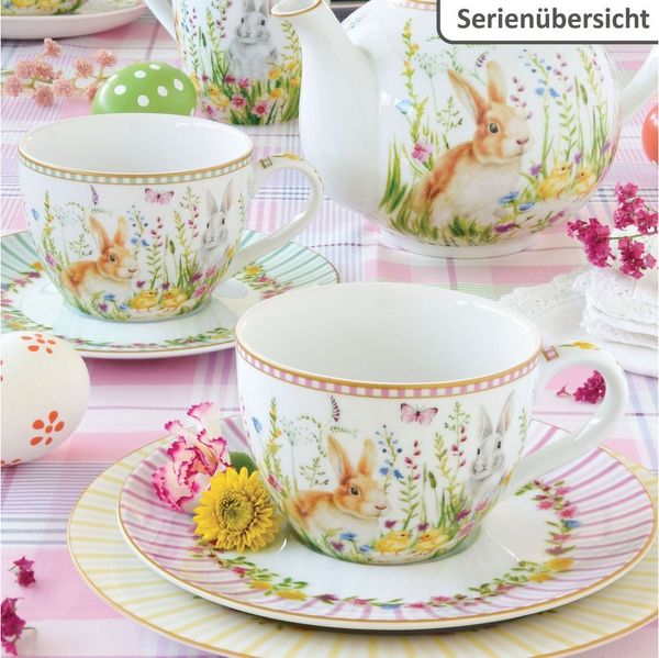 MamboCat Tasse MamboCat Happy Easter Tassen mit Untertassen für 2 Personen Ostern, Porzellan