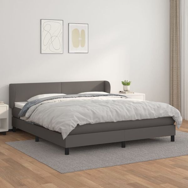 vidaXL Boxspringbett mit Matratze Grau 180x200 cm Kunstleder 3127209