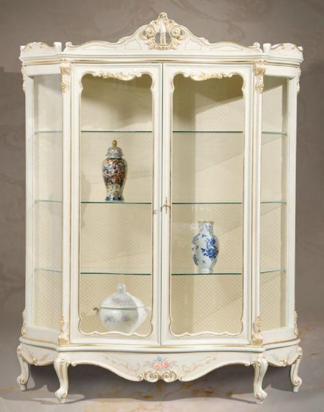 Casa Padrino Luxus Barock Vitrine Weiß / Cremefarben / Mehrfarbig / Gold - Handgefertigter Vitrinenschrank mit 2 Türen - Prunkvolle Barock Möbel - Luxus Qualität - Made in Italy