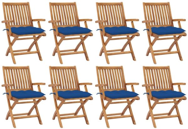 vidaXL Klappbare Gartenstühle mit Kissen 8 Stk. Massivholz Teak 3072802