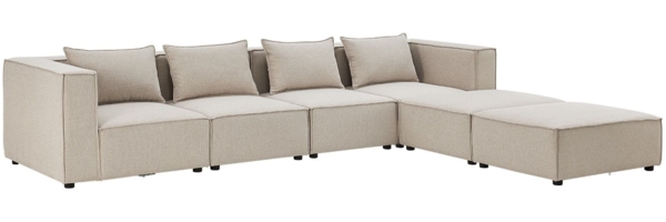 Juskys modulares Sofa Domas XXL - Couch für Wohnzimmer - 2 Ottomanen, Armlehnen & Kissen - Ecksofa Eckcouch Ecke - Wohnlandschaft Stoff Beige