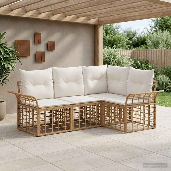 vidaXL Outdoor-Sofagarnitur 4 pcs Natürlich und Cremweiß Polyester 3437684