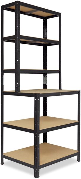 shelfplaza BLACK 190x90x60 cm Werkbank Regal in schwarz mit 6 Böden und 145 kg Traglast pro Boden