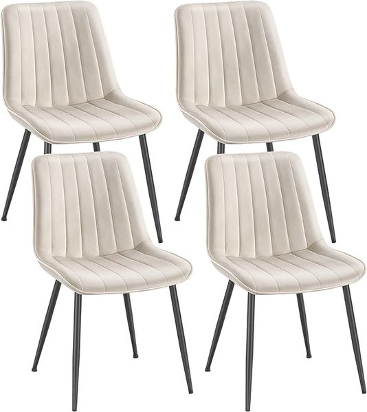 SONGMICS Esszimmerstuhl 4er Set, Küchenstuhl, Polsterstuhl, bis 120 kg belastbar, Stahlbeine, Gebogene Rückenlehne, für Esszimmer, Küche, cappuccinobeige-tintenschwarz