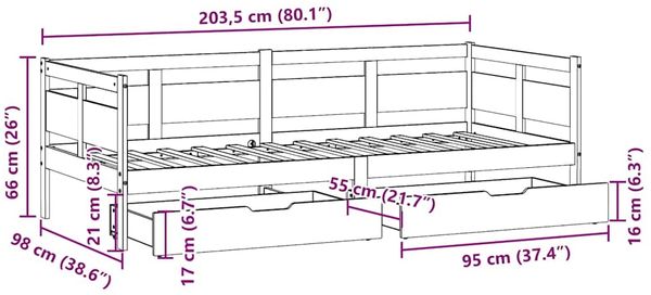 vidaXL Tagesbett mit Schubladen Weiß 90x200 cm Kiefernholz 3302115 Bild 12