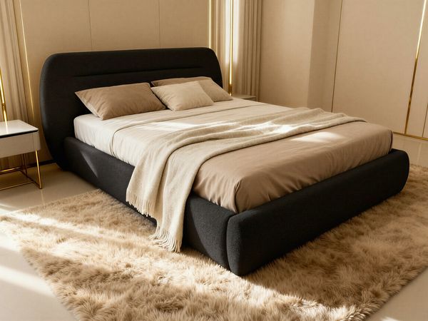Polsterbett Orio - Bettkasten mit Gasdruckfedern - Doppelbett mit Lattenrost, Bett mit Polsterkopfteil, Bettgestell, Schlafzimmer, Bouclé-Stoff (180 x 200 cm, Schwarz (Coral 60))