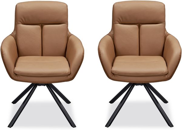 Armlehnstuhl >Amy< (2er Set) Echtleder-Sitz + Mikrofaser, braun - 63x90x65 (BxHxT)