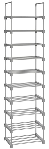 SONGMICS Schuhregal mit 10 Ebenen, offener Schuhschrank hoch, Schuhständer schmal, Schuhaufbewahrung, aus Metall, platzsparend, für Ankleidezimmer, Flur, 30 x 45 x 174 cm, grau