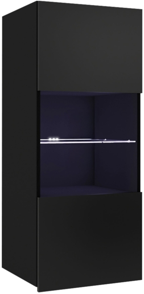 Hängevitrine Calabrini BR05 (Farbe: Schwarz / Schwarz Hochglanz, mit blauer LED Beleuchtung)