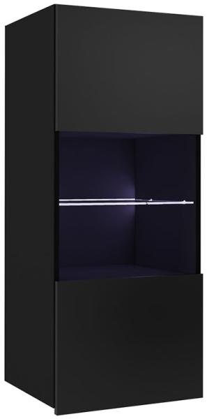 Hängevitrine Calabrini 05, mit blauer LED Beleuchtung, Farbe: Schwarz / Schwarz Hochglanz