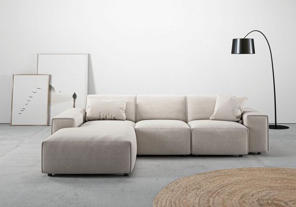 andas Ecksofa Glimminge L-Form auch in Breitcord, Feincord + Easy care-Bezug, Breite 264, Zierkissen