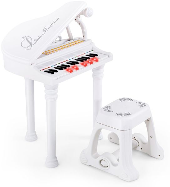 Tragbares Spielzeugklavier mit Hocker Elektronische Klaviertastatur 35 x 30 x 55 cm Weiß