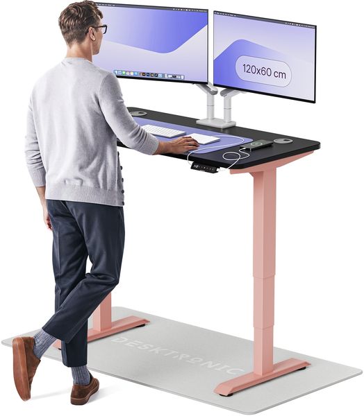 Desktronic HomePro Elektrisch höhenverstellbarer Schreibtisch 120x60cm Rosa/Schwarz mit Memory-Funktion, Anti-Kollisions Technologie, USB-A und USB-C-Ladeanschlüssen