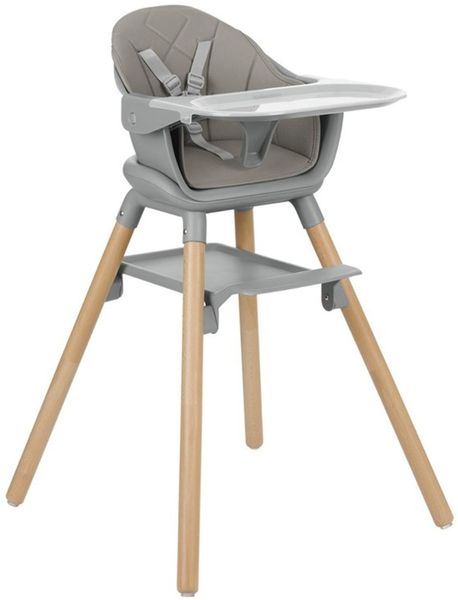 Kikkaboo Kinderhochstuhl Woody 3 in 1 Holzbeine Kinderstuhl Fußstütze Tablett grau