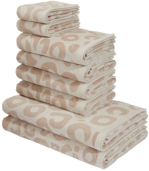 OTTO home Handtuch Set Anna Leopardenmuster, 8-tlg Handtuch-Set, 100% Baumwolle, Frottiervelours (Set, 8-St), Duschtücher, Handtücher und Gästetücher, weich, modern, Animal Print