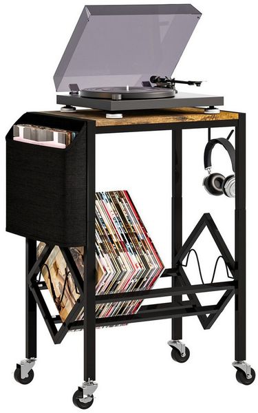 Yorbay Beistelltisch Schallplatten Regal, 4 Lenkrollen & CD-Regal, Plattenspielerständer