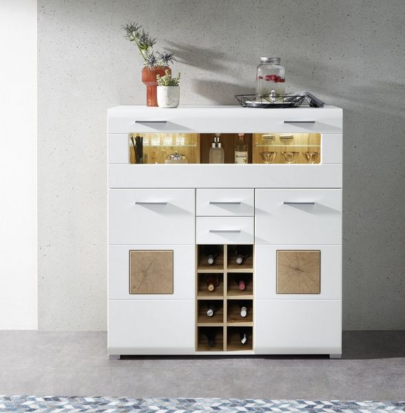 Kommode Barschrank Theke Sideboard Getränke ca. 120 x 129 x 37 cm FUN PLUS Weiß/Eiche Altholz Nb.