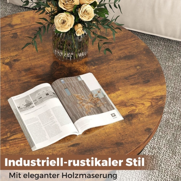 COSTWAY Couchtisch, Couchtisch rund, Sofatisch Holz mit 2 Ebenen & Metallrahmen 80cm Bild 2