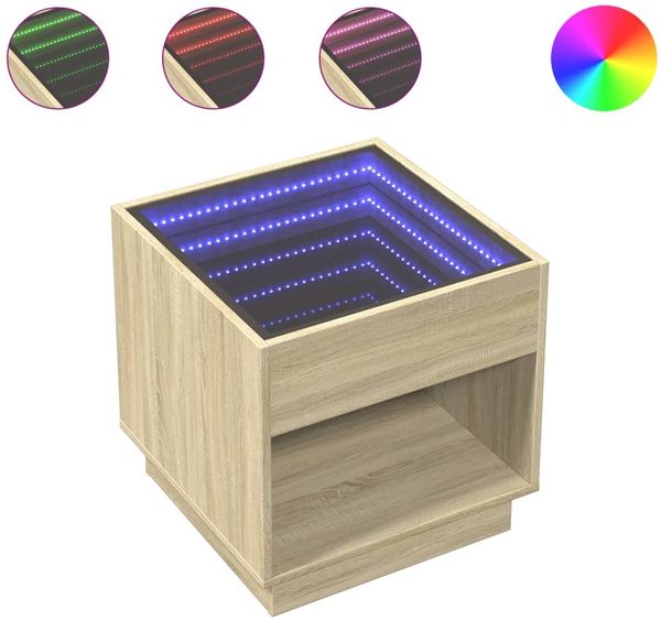 Couchtisch, Sofatisch mit Infinity-LED Sonoma-Eiche 50x50x50 cm