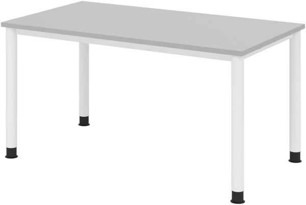 bümö höhenverstellbarer Schreibtisch H-Serie 140x80 cm in grau, Gestell in Weiß - PC Tisch für's Büro manuell höhenverstellbar, Computertisch verstellbar, HS-14-5-W
