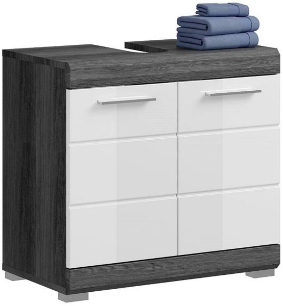 Lomadox Waschbeckenschrank SIROCO-158 Badezimmerschrank mit Siphonausschnitt modern in weiß mit grau