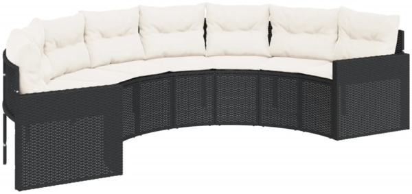 vidaXL Gartensofa mit Kissen Halbrund Schwarz Poly-Rattan 3318513