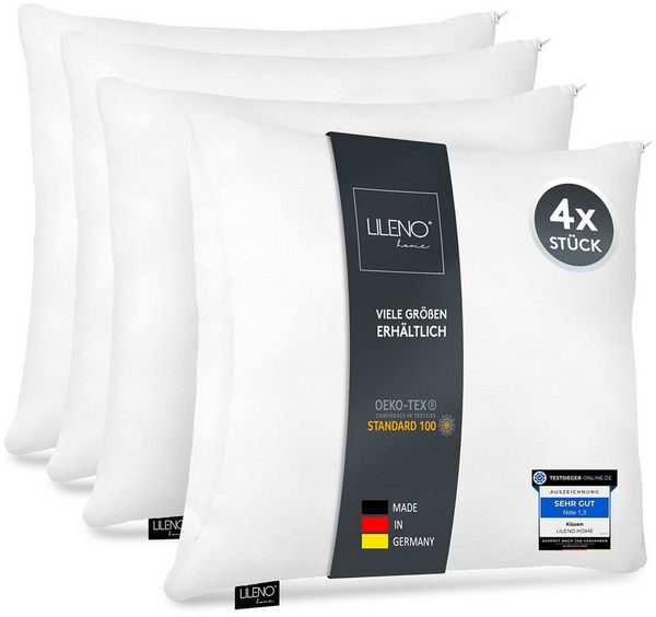 LILENO HOME Microfaserkissen - geeignet für Allergiker, in verschiedenen Größen - Made in Germany, Füllung: 100% Polyester, Rückenschläfer, Seitenschläfer, Bauchschläfer, Set, 4er Set, Kissen 45x45 cm mit Reißverschluss, als Bettkissen oder Dekokissen
