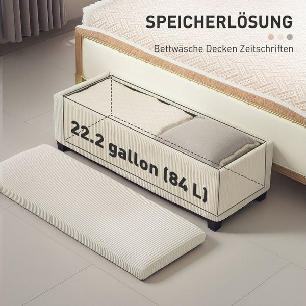 MC Star Sitzbank mit Stauraum Polsterbank mit Cord-Optik, Sitztruhe mit Stahlbeine (Truhenbank für Wohnzimmer, Schlafzimmer, Flur 112 x 42 x 40 cm, Beige)