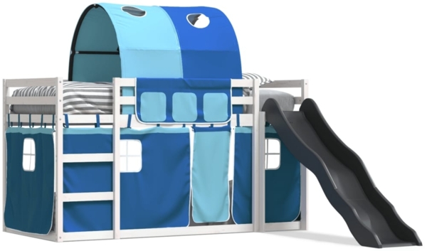 vidaXL Etagenbett mit Rutsche und Gardinen Blau 90x190 cm 3284156