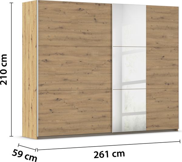 rauch Kleiderschrank; Schwebetürenschrank KRONACH, 2-türig, 1 Spiegeltüre, Eiche Artisan, 261x210x59xcm Bild 4