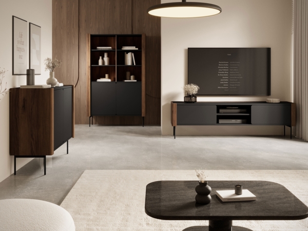 Wohnzimmer-Set Wiseri (Farbe: Nuss Warmia / Schwarz)