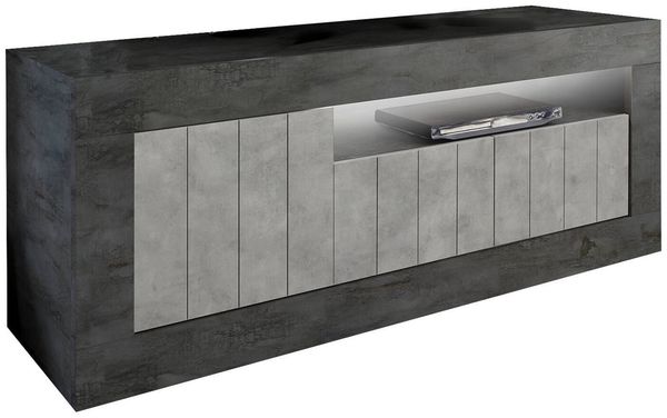 Dmora Fernsehschrank Iole, TV-Ständer für das Wohnzimmer, Niedriges Sideboard, TV-Ständer, Made in Italy, 138x42 h56 cm, Schiefer und Zement
