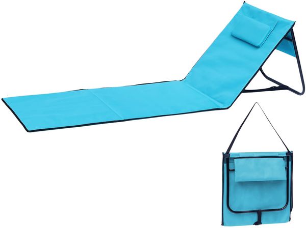 Spetebo Liegematte faltbar mit Verstellbarer Rückenlehne - hellblau - Strandliege 152x51 cm faltbar mit Tragegurt - Garten Liege Sonnenliege Camping Picknick Reise Urlaub mit Bodenmatte Staufach