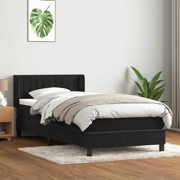 vidaXL Boxspringbett mit Matratze Schwarz 80x220 cm Samt 3318305