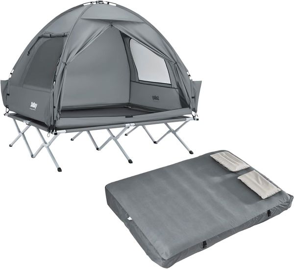 SoBuy OGS32-II-L-HG-TP Campingzelt, Oxford-Gewebe, Lackiert, Grau, 193 x 188 x 145 cm