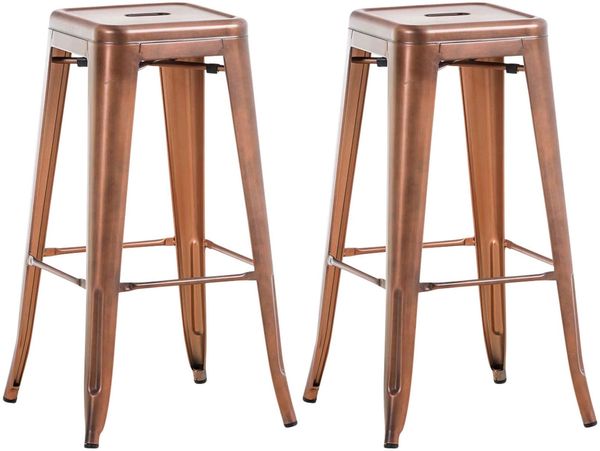 Barhocker 2er Set MILAN - Kupfer, Metall Barhocker ohne Lehne Barstuhl Tresenhocker Tresenstuhl Kneipenhocker Kneipenstuhl