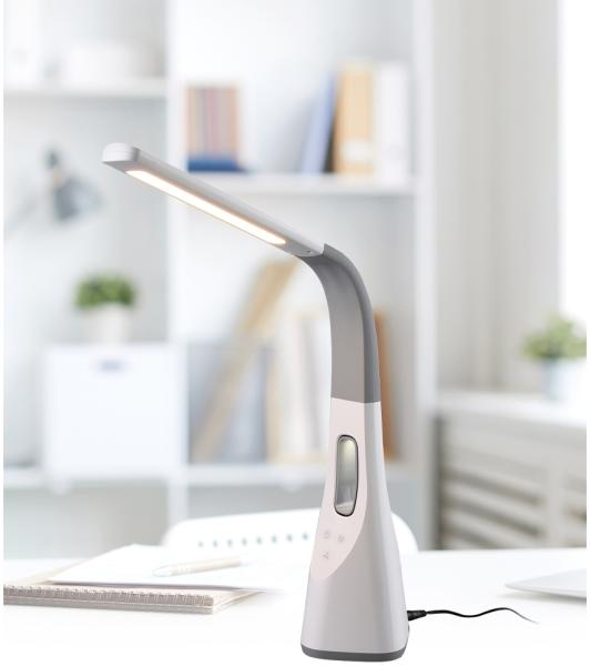 Dimmbare LED Schreibtischleuchte VENTO USB Anschluß & Ventilator Weiß Höhe 46cm