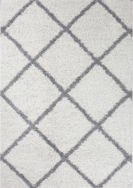 Vimoda Hochflor-Läufer Shaggy Wohnzimmer Rautenmuster Weiss, Rechteckig, Höhe: 30 mm, Langflor, Rauten muster, Skandi Design in Creme