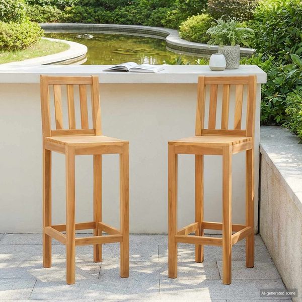 vidaXL Barhocker 2 Stück Natur Massives Teakholz 42030011
