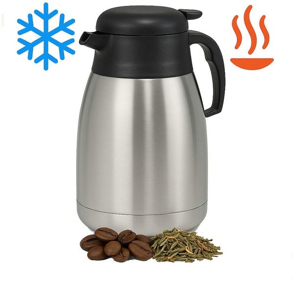 Koopman Isolierkanne Thermoskanne Kaffeekanne Teekanne 1,5L Edelstahl, (Stück, 1-St, Packung), Auslaufsicher, Pflegeleicht, Druckverschluss, bis 6h warm / kalt