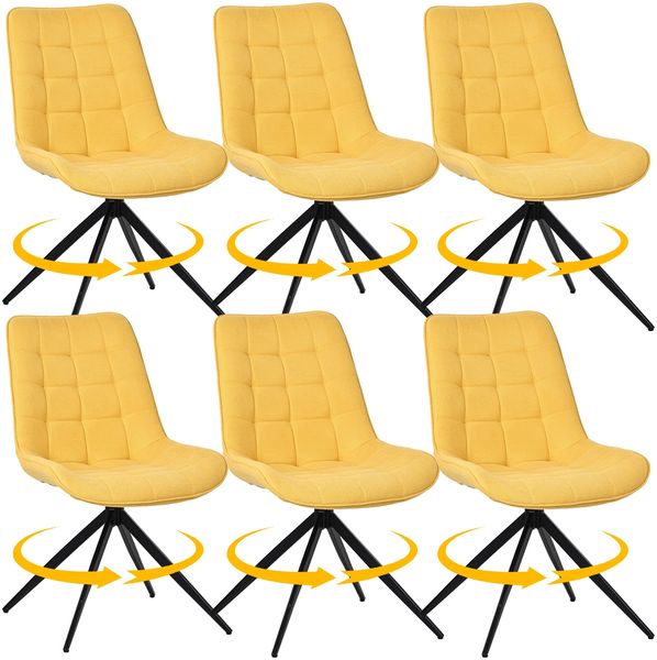 HOMAVO 6er Set 'YZ4' Esszimmerstuhl mit Drehfunktion, 360° drehbar, Stoff gelb, 53 x 62 x 85,5 cm