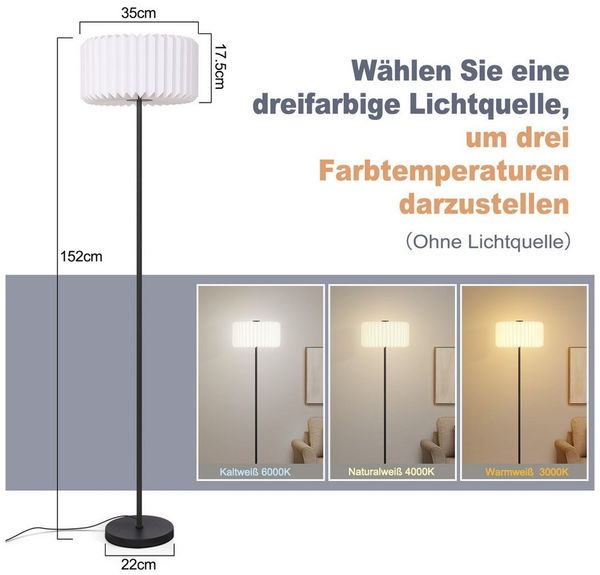 ZMH LED Stehlampe Vintage Stehleuchte Wohnzimmer ampenschirm Papier, LED fest integriert