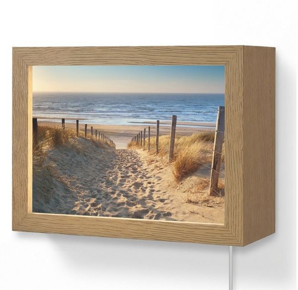 OnlyWow Wandleuchte Lightbox Strand - Meer - Niederlande - Dünen - Sonne, Dimmbar, Farbwechsel, LED, Warmweiß, Kaltweiß, Neutralweiß Einstellbar, Wandlampe Innen, Dimmbar, mit Kabel, LED, Modern, Flur