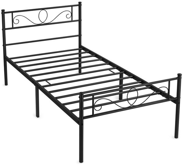 Yaheetech Metallbett mit Kopf- und Fußteil & Lattenrost, Schwarz, 90x190 cm