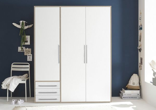 Stella Trading Schlafzimmerschrank, Holzwerkstoff, Weiß Eiche San Remo, Breite 155 cm