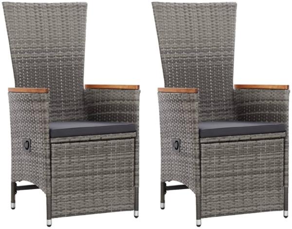 vidaXL Garten-Liegestühle 2 Stk. mit Auflagen Poly Rattan Grau 46045