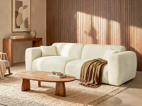 Vente-unique - POGNI Sofa SamtStoff Weiß - B 97 cm x H 73 cm x L 240 cm