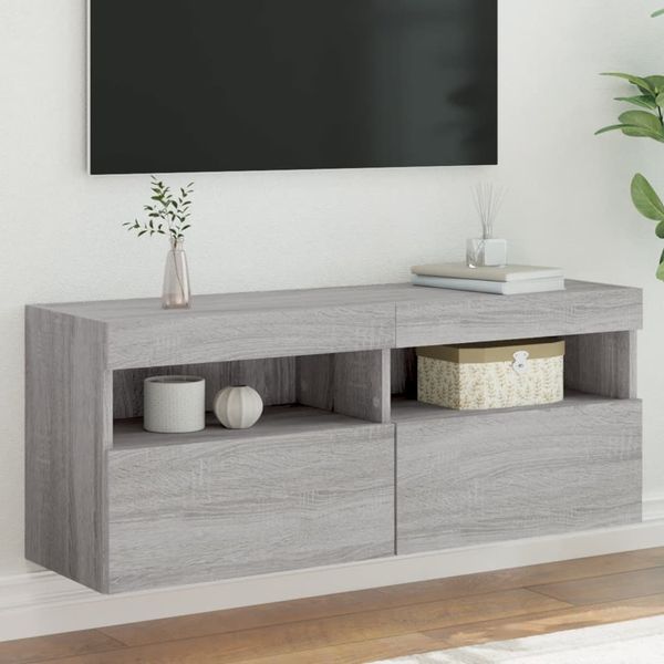 TV-Wandschrank, Fernsehschrank mit LED-Leuchten Grau Sonoma 100x30x40 cm